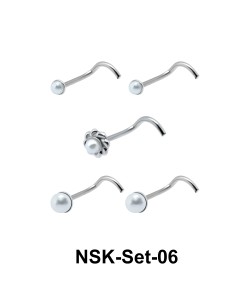 5 Silver Nose Stud Sets NSK-SET-06